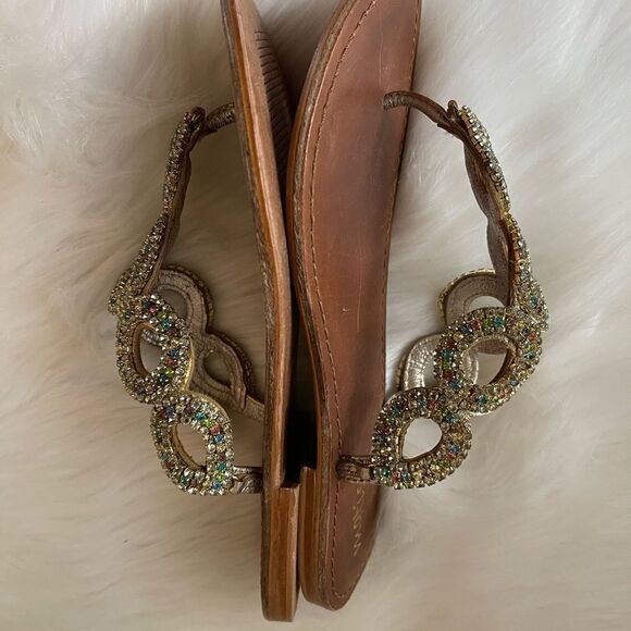 Matisse leather gold upper with multi color rhinestones thong flats sandals Sz7M - Picture 3 of 6